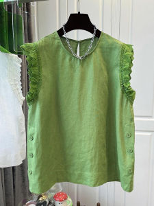 Shalldoer | เสื้อเชิ้ตแขนสั้นผ้าลูกไม้สไตล์ฝรั่งเศสสำหรับผู้หญิงในช่วงฤดูร้อน เสื้อเชิ้ตแขนกุดทรงหลวมๆ สไตล์เกาหลี แฟชั่นลำลอง