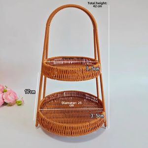 New Multi-layer Woven Rattan Storage Basket Snack Pastry Fruit Basket Restaurant Home Use Carrying Basket Kitchen Storage Organizer