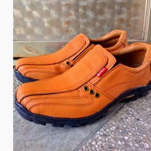 Sepatu Kulit Pria Casual kulit sapi slip on slop tan elastis 03