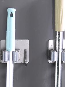 1PC Mop Hook Perforation Free Bathroom Storage Device Sticky Broom Hanger Wall Hanging Mop Clip