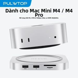 Giá Đỡ Máy Tính Mac Mini M4 PULWTOP Bằng Nhôm Hỗ Trợ HDMI 4K 60Hz USB A 2.0 Khe Đọc Thẻ SD/TF Âm Thanh Và Khe Cắm SSD M.2 Dành Cho Mac Mini M4/M4 Pro/M5 Pro/M6