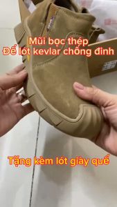 {Mũi Thép Đế Thép} Giày Bảo Hộ Không Dây MS097 Chống Đinh Chống Dập Ngón Chống Trơn Trượt Bằng Da Bò Lộn Giày Công Trình- TẶNG KÈM LÓT GIÀY