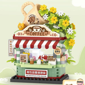DIY Architecture Restaurant Coffee Shop Ice Cream Car Store Street View Building Blocks Kit Girls Bricks Classic Model Kid Toys