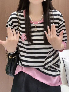 เสื้อยืดคอกลมแขนยาวปักลายสีบล็อกสไตล์วิทยาลัย ทรงหลวม ดีไซน์เก๋ไก๋ ลดอายุ ผ้าฝ้าย 100% เสื้อผ้าทำงานฤดูใบไม้ผลิและฤดูใบไม้ร่วง