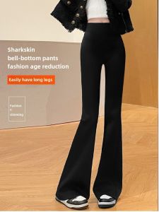 Fleece Lined High Waist Yoga Pants Womens Black Casual Wide Leg Pants Micro Flared Trousers Winter Outerwear Slimming Effect