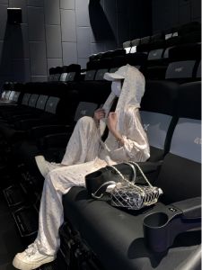 ชุดเสื้อเชิ้ตแขนยาวมีฮู้ดและกางเกงขายาวเอวสูงสไตล์เกาหลีแฟชั่น ชุดสองชิ้น ผ้าฝ้าย ฤดูใบไม้ผลิ 2024