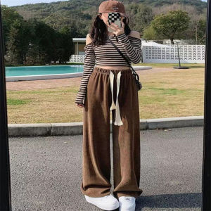 กางเกงขายาวทรงหลวมเอวสูงสีดำ ทรงหลวม ทรงตรง ทรงยาวถึงพื้น ทรงหลวม ทรงลำลอง ทรงฤดูใบไม้ผลิและฤดูใบไม้ร่วง สำหรับผู้หญิง