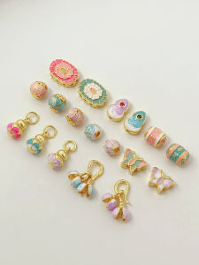 18K Gold-Plated Alloy Gourd-Shaped Pendant with Colorful Butterfly Divider Beads for DIY Bracelet Accessories