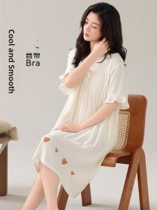 miiow | Cat Woman Short Sleeve Sleep Dress Womens Style 2025 New Summer Thin Home Clothes With Chest Pad Sweet Can Wear Outdoors Dress