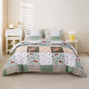 3pcs/set Splice Floral Pattern Duvet Cover Set(1 Duvet Cover & 2 Pillowcase）Soft And Skin-Friendly Duvet Cover Bedding Set For