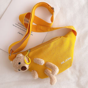 Túi Đeo Hông Vải Canvas Hình Gấu Dễ Thương Túi Đeo Chéo Chữ Cái Túi Đeo Chéo Điện Thoại Di Động Phong Cách Hàn Quốc Túi Đeo Ngực Cho Học Sinh