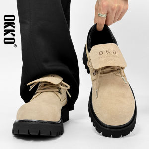 Original Design Thick Bottom Work Boots Mens Retro Trendy Brand High-End Low Help Casual Leather Shoes Increase Height