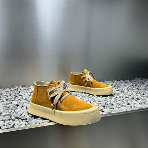 Giày Nam Thoải Mái 2024 Mùa Thu Phong Cách Mới Phong Cách Nhật Bản Đáy Dày Tăng Chiều Cao Thoáng Khí Ren Up Retro Board Shoes Da Chất Liệu