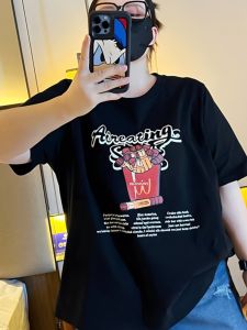 Retro American Print Pure Cotton Short Sleeve T-Shirt: A Women's Summer Plus Size Loose Cover-Up