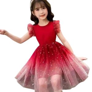 Girls Starry Sky Gradient Princess Dress Summer Sleeveless Fashion Gauze Dress New Years Childrens Birthday Party Present