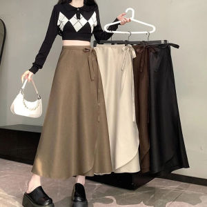 Plus Size S-5XL Overlap A-line Silk Skirt For Women Adjustable Waist Maxi flowey Skirts