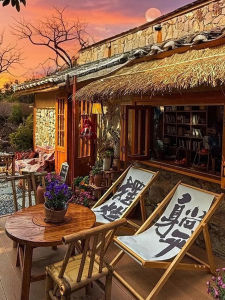 Outdoor Wooden Folding Lounger Chair Canvas Casual Convenient Portable Camp Chair Rustic Style Recliner Seat for Home Decor