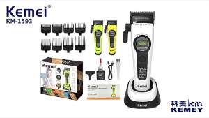 Kemei | Máy Cắt Tóc Chuyên Nghiệp Kemei KM-1593 Cho Nam Giới Động Cơ Siêu Mạnh Cắt Tóc Không Dây 5 Đầu Cắt Điều Chỉnh Độ Dài
