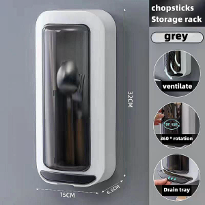 Wall-mounted rotatable kitchen cutlery storage rack - covered dust-proof chopstick spoon drain rack punch-free chopstick basket storage box⚡PH deliveryIn stock⚡