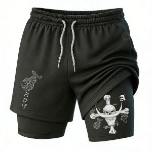 Bandai | Anime Mens Gym Shorts Summer Y2k One Piece Streetwear Fitness Sports Pants Breathable Mesh Double-layer 2 in 1 Shorts Sportswear
