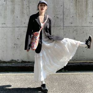 กระโปรงทรงเอเอวสูงสีขาว กระโปรงทรงบัลเล่ต์ยาวปานกลาง ทรงเอ กระโปรงทรงเค้ก ฤดูใบไม้ผลิ ฤดูร้อน ฤดูใบไม้ร่วง สำหรับผู้หญิง