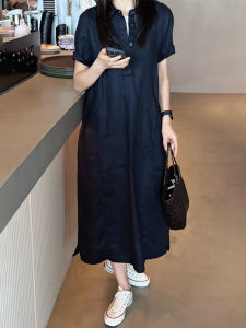 UYFY | Olive Green Polo Collar Short Sleeve Womens Dress Casual Loose Fit High Waist A-Line Skirt Single Button Closure Summer Dress