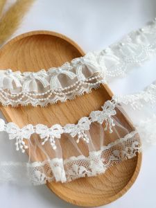 White Discounted Lace Trim Mesh Fabric Pearl Collar Decoration Clothing Patchwork Eyelash Edge Material Home Sewing DIY Accessories