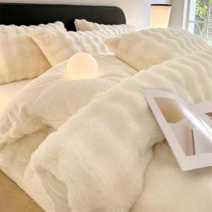 Heavy Weight Bunny Flannel Warm Double-sided Bed Set