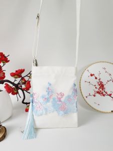 Retro Tassel Lace Canvas Shoulder Crossbody Bag for Women Artistic  Mini Phone Bag Soft Handle Summer Casual Handbag