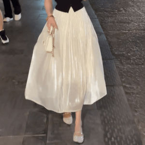 Shalldoer | Light Thin Silk Organza Pleated Maxi Skirt
