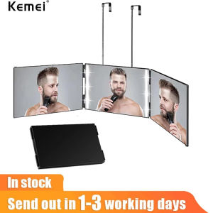 Kemei 3 Way Mirror for Self Hair Cutting Tools with Height Adjustable Mirror 360 Trifold Mirror for Makeup to See Back of Head (Black)