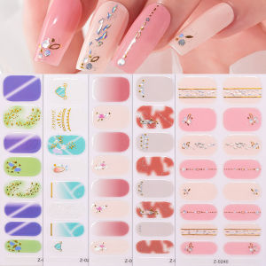 5Sheets(80Tips) Dopamine Color Baking-Free Nail Stickers 3D Foil/Lines Full-Cover Nail Wraps Summer Lasting Adhesive Nail Decals