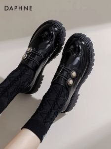 Daphne British Style Womens Fashion Single Shoes 2025 New Thick Heel Mule Rubber Outsole round Toe mid Heel Daily Wear