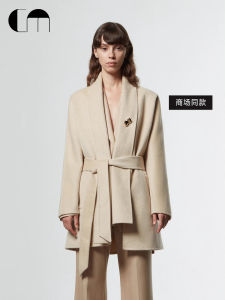 Designer Wrap Style Woolen Coat Womens Fashionable Collar Long Sleeve Straight Cut Winter Outerwear Simple Commute Style