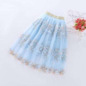 Kids Long Skirt Mesh Princess Skirt Summer Girl Short Skirt Embroidery Girl Western Style Mid-Length Waist Skirt