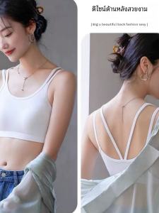 เสื้อชั้นในแบบเกาะอกสำหรับผู้หญิง ไม่มีสายรัด เสื้อกั๊กแบบมีแผ่นเสริมหน้าอก สายรัดแบบไขว้ ชุดชั้นในแบบสวมหัว ทรงเข้ารูป
