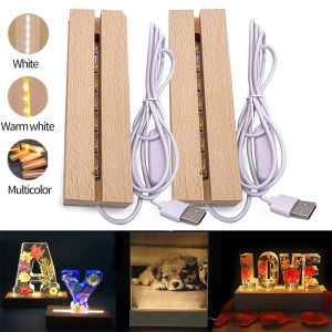 1-2Pcs Rectangular Wooden LED Lights Display Base Stand 3D Plexiglass Lamp Holder USB Night Lights for Handmade DIY Art Decor