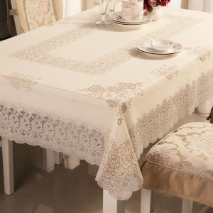 Luxurious PVC Lace Tablecloth Rectangular Oilproof Water-resistant No-wash European Style Dining Tablecloth Floral Pattern
