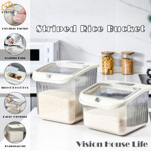 Vision 5/10KG Flip Top Rice Bucket Transparent Rice Storage Box Household Large Capacity Rice Barrel Sealed Grains Flour Storage Tank Pet Food Dispenser Insect-proof and Moisture-proof