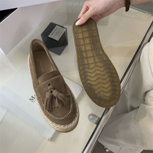 Womens Flat Loafers 2024 New Fashion Smooth Leather Slip-On Lazy Shoes Tassel Detail Sweet Style round Toe Deep Mouth Design