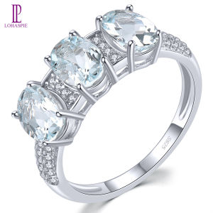 Lohaspie Jewelry Real 2.1 Carats 925 Silver Ring Women Original Natural Aquamarine Rhodolite Garnet Ring Aquamarine 925 Sterling Silver Ring Women Fashion Ring Silver 925 Jewelry