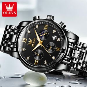 OLEVS | Đồng Hồ Thạch Anh Nam OLEVS 2858 Mặt Số Chronograph Phát Sáng Bằng Thép Không Gỉ Thời Trang Chống Trầy Xước Chống Nước Pha Mặt Trăng Thông Minh Đồng Hồ Đeo Tay Thông Thường Thông Minh