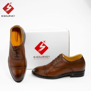Giày Tây Nam Tăng Cao Tăng 6cm SIGOURNEY Dáng Oxfords Da Bò Màu Nâu Patina SIG-34 Bảo Hành 18 Tháng