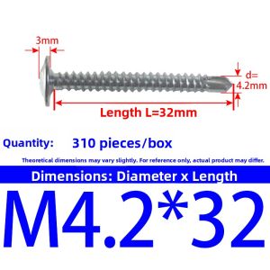 JISHUO | Large Flat Head Cross Drilling Screw with Washer Self-Drilling Screw 4.2*13mm