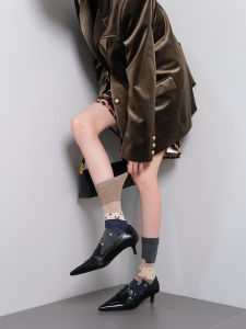 Weekend Picnic Early Autumn Japanese Style Small Audience Design Sense Irregular Splicing Polka Dot Mid-Calf Socks