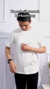 Kaos Haji Umroh Pria Lengan Pendek Kaos Putih Kantong Doraemon