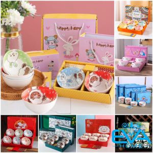 Bộ 6 Chén Sứ Hoạ Tiết Hoạt Hình Phong Cách Nhật Tặng Kèm 6 Đũa Hoa Cao Cấp