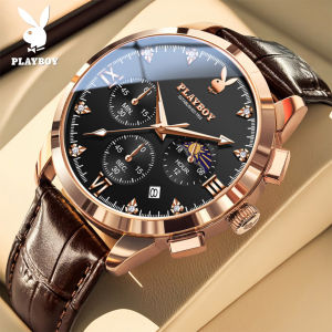 [ 100% ของแท้ ]  PLAYBOY นาฬิกาผู้ชาย กันน้ำ ของแท้ใหม่2025 สายหนังแท้ casual โครโนกราฟ แฟชั่น ส่องสว่าง นาฬิกา ประกัน 1 ปี