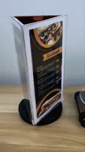 ป้ายอะคริลิค 3 ด้าน แบบแท่นหมุนได้ ป้ายตั้งโต๊ะแบบ 3 เหลี่ยมแน้วตั้ง ขนาด 18.5x9.6 ซม.