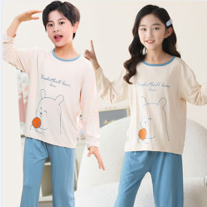 Childrens Modal Sleepwear Long Sleeve Pants Thin Air Conditioning Home Clothes Set for Boys And Girls Spring Summer